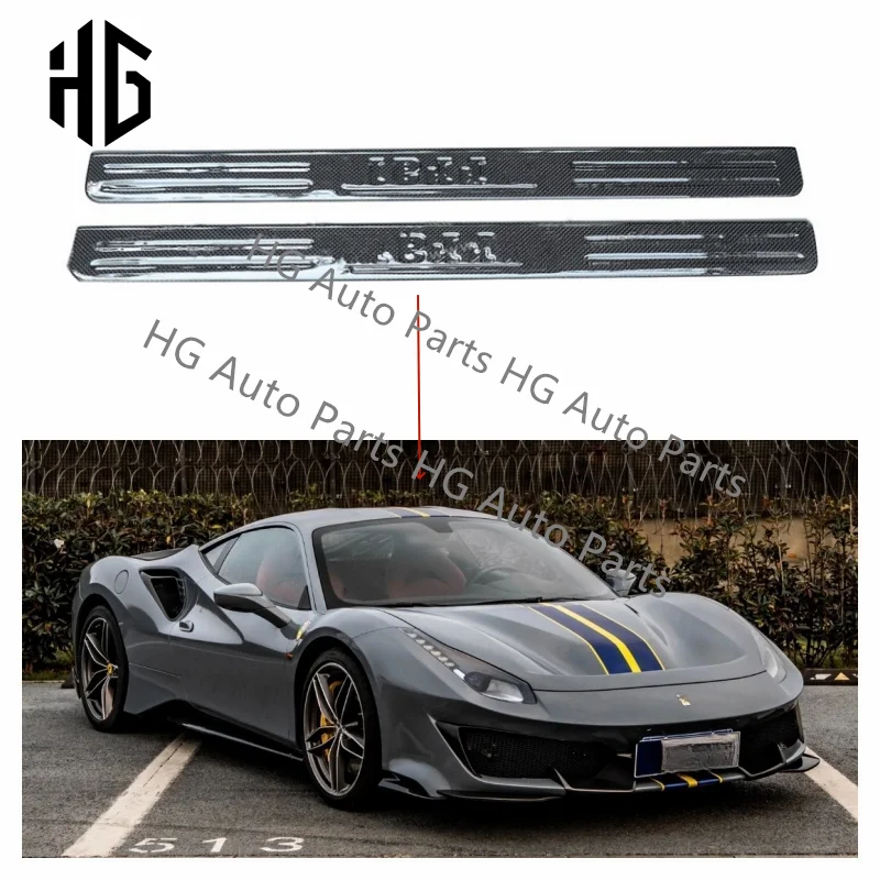 

Car Body Accessories Glossy Black Carbon Fiber Car Side Pedal Door Sill Plate Protector For Ferrari 488 Gtb/Spider