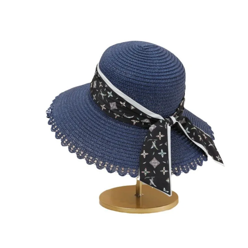 Summer Printed Ribbon Accessories Dome Straw Sun Hat Women's Seaside Holiday Fashion Fresh Sun Protection Sunshade Straw Hat