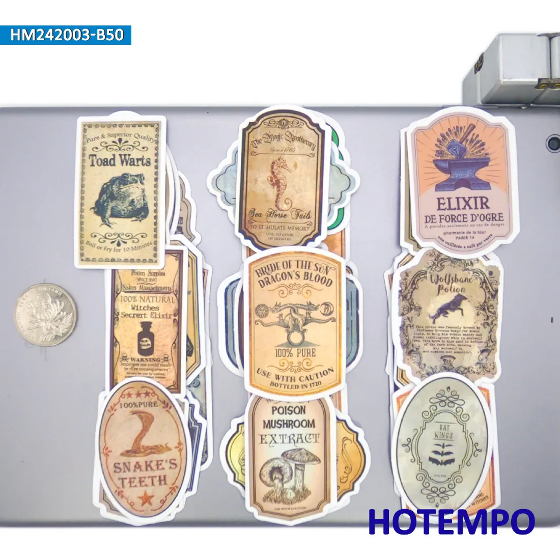 20/30/50Pieces, Magic Potion Label Stickers Set, Retro Alchemy Style, for Laptop Car Phone Scrapbook Luggage, Funny Sticker Pack