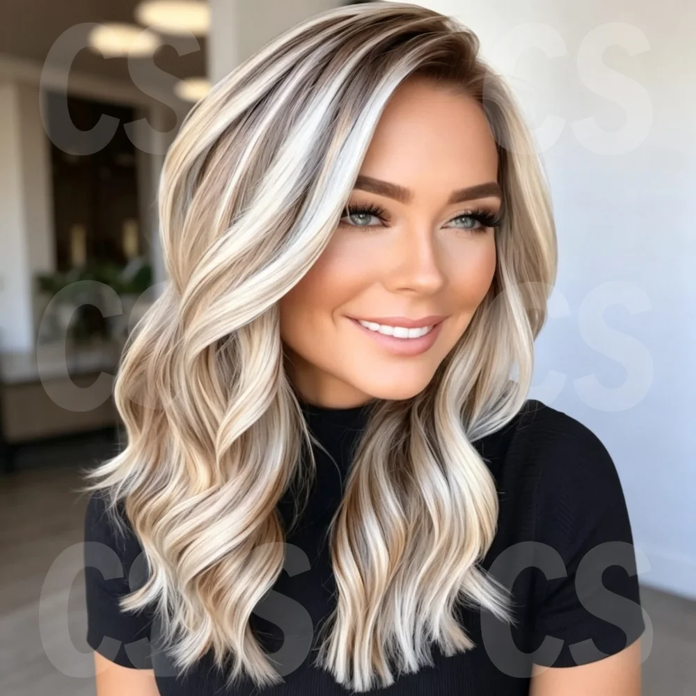 Wave 24 Inch Natural Glueless HD Lace Highlight Blond Front Wig Pre-Plucked Transparent Lace for Women