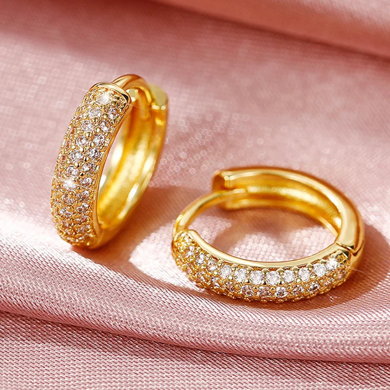 

Fashion Gold Round Mini Earrings Set Half Hoop Colorful Zircon Ladies Luxury Jewelry AAA Zircon Inlaid Hoop Earrings 2023