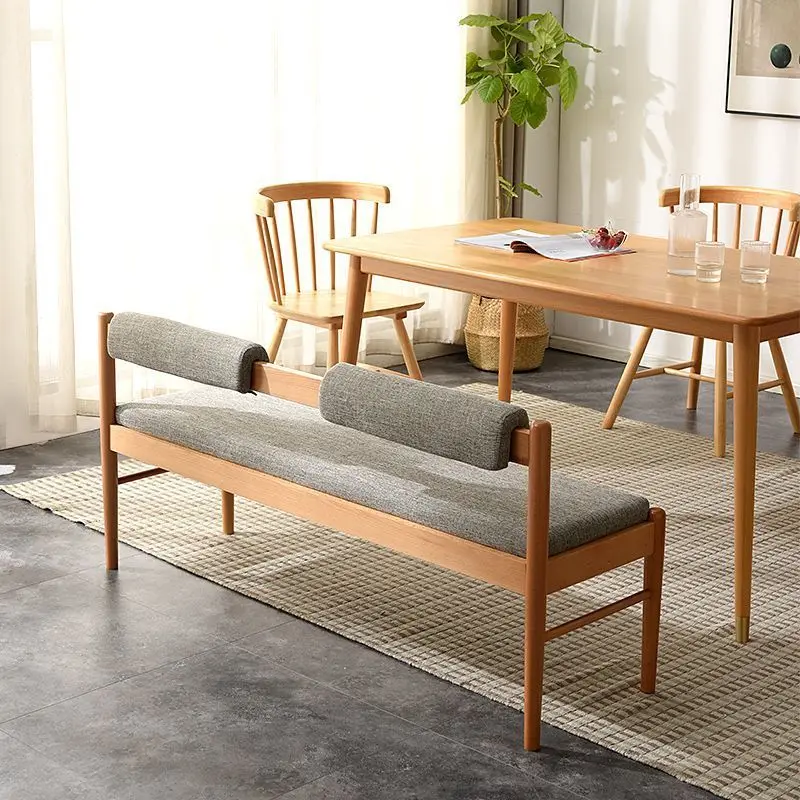 Solid Wood Shoe Changing Stool With Backrest For Door Household Sofa Bed Side Modern Simple Dining Chair Soft Bag Cushion Long
