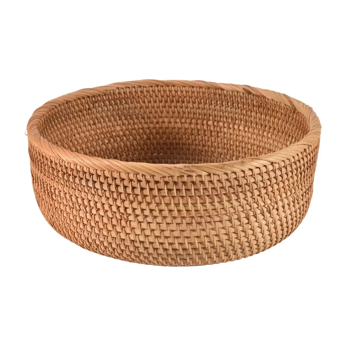 2026 New Natural Rattan Round Fruit Basket Wicker Tabletop Bread Serving Tray Weaving Food Storage Bowls(Large, 1Pcs)