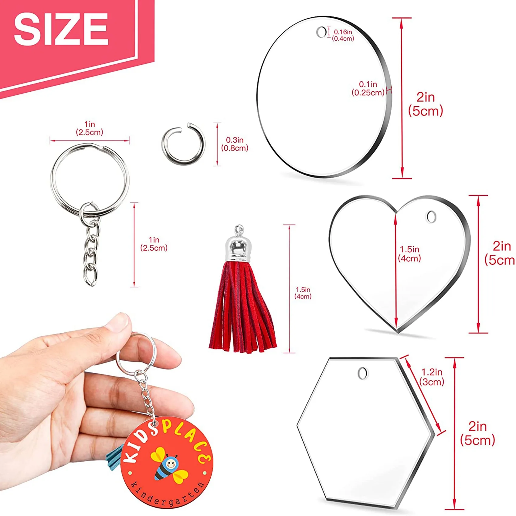 Acrylic Keychain Blank for DIY Keychain Vinyl Making Make Keychains, Zip Pulls, Backpack Tags