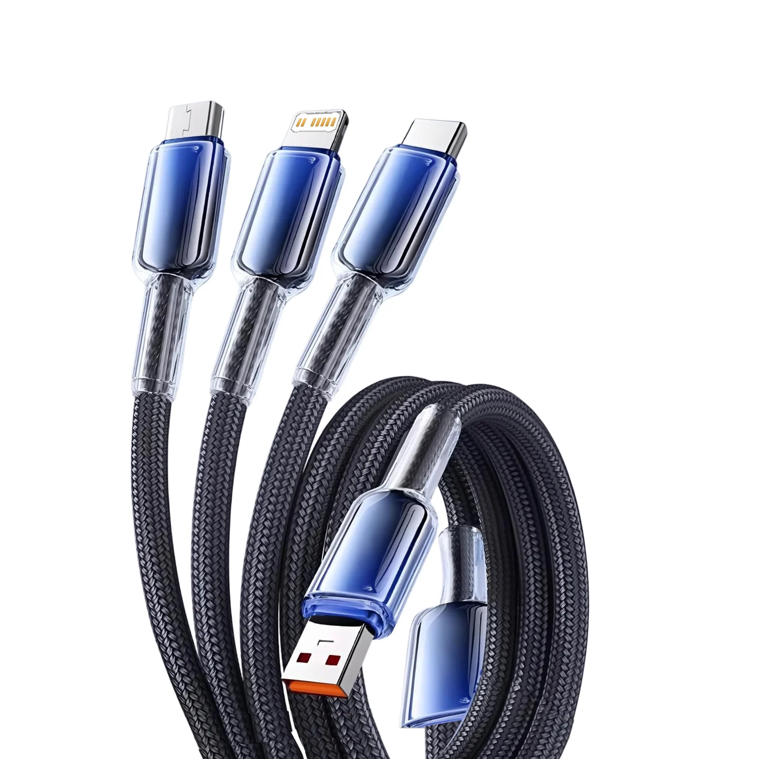 3 in 1 USB Charge Cable 6A 120W for Huawei/Honor Portable Micro USB TypeC Cable Charging Cable For iPhone 14 Samsung 1.2M