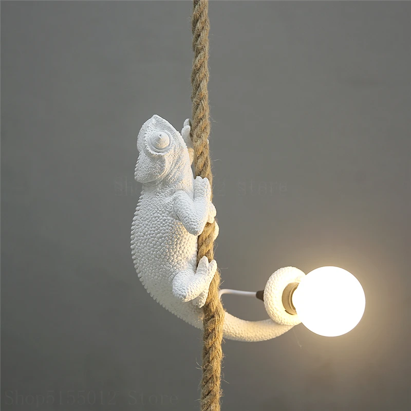 Imagem -02 - Resina Lagarto Luz Pingente para Sala de Estar Decoração Corda Cânhamo Pingente Lâmpada Decoração do Quarto das Crianças Luzes Led Animal Lustre