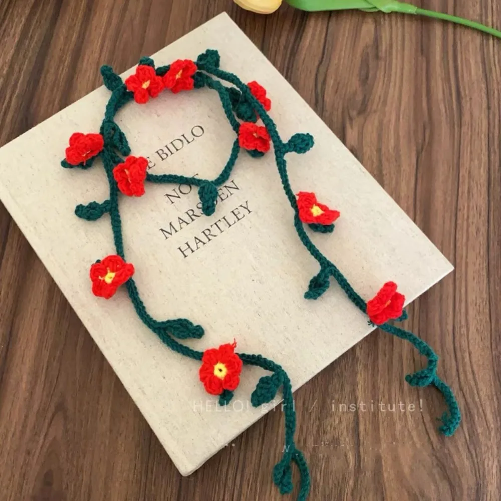 

Sweet Wool Knitted Scarf Thin Handmade Crocheted Knit Headband Dressing Decoration Harajuku Style Rose Flower Shawl Outdoor