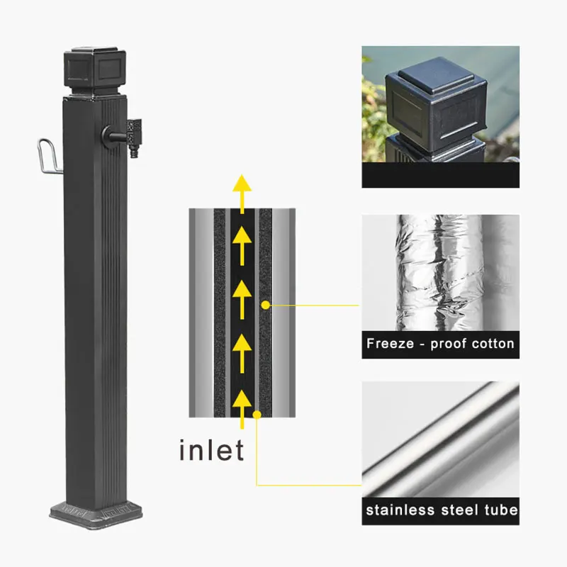 Черная матовая садовая водная колонка, квадратный полив, полив, напольный водопроводный кран, кран для двора, стойка, антифриз