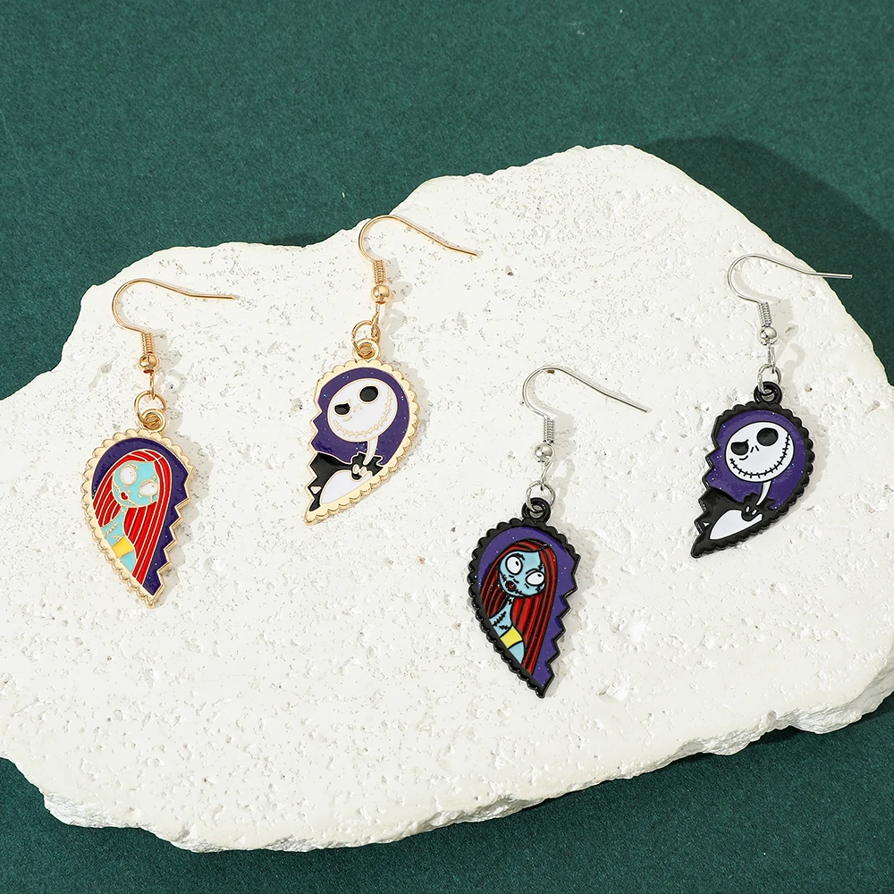 Conjunto de pendientes de pesadilla antes de Navidad, figuras de Jack y Sally, joyería de moda para Cosplay para niñas, regalo de fiesta de Halloween