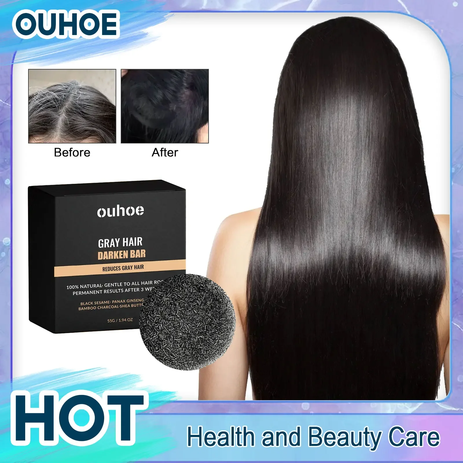 

Hair Darkening Soap Anti-Dandruff Gray Hair Treatment Scalp Oil Control Restore Natural Black Color Anti White Hair Shampoo Bar