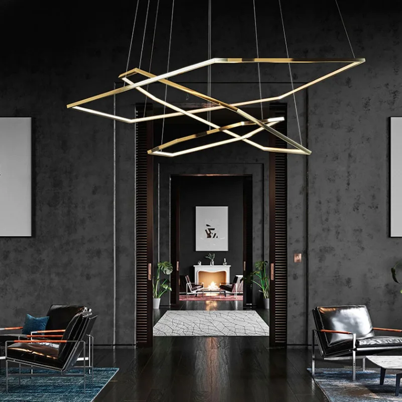 Modern Light Luxury Hexagonal Chandelier Geometric Circle Single Pendant Light Room Lamp Personality Art Nordic Restaurant Lamp