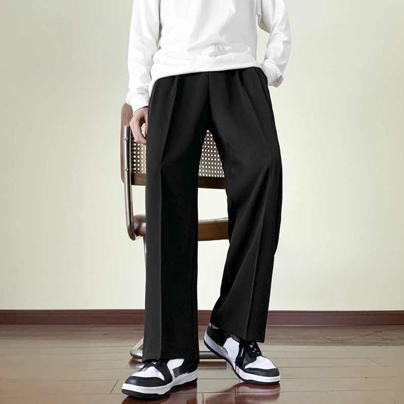 Japanese Vintage Drape Pants Men Spring Summer Korean Coffee Color Suit Pants Loose Straight Casual Pants Button Trousers S-3XL