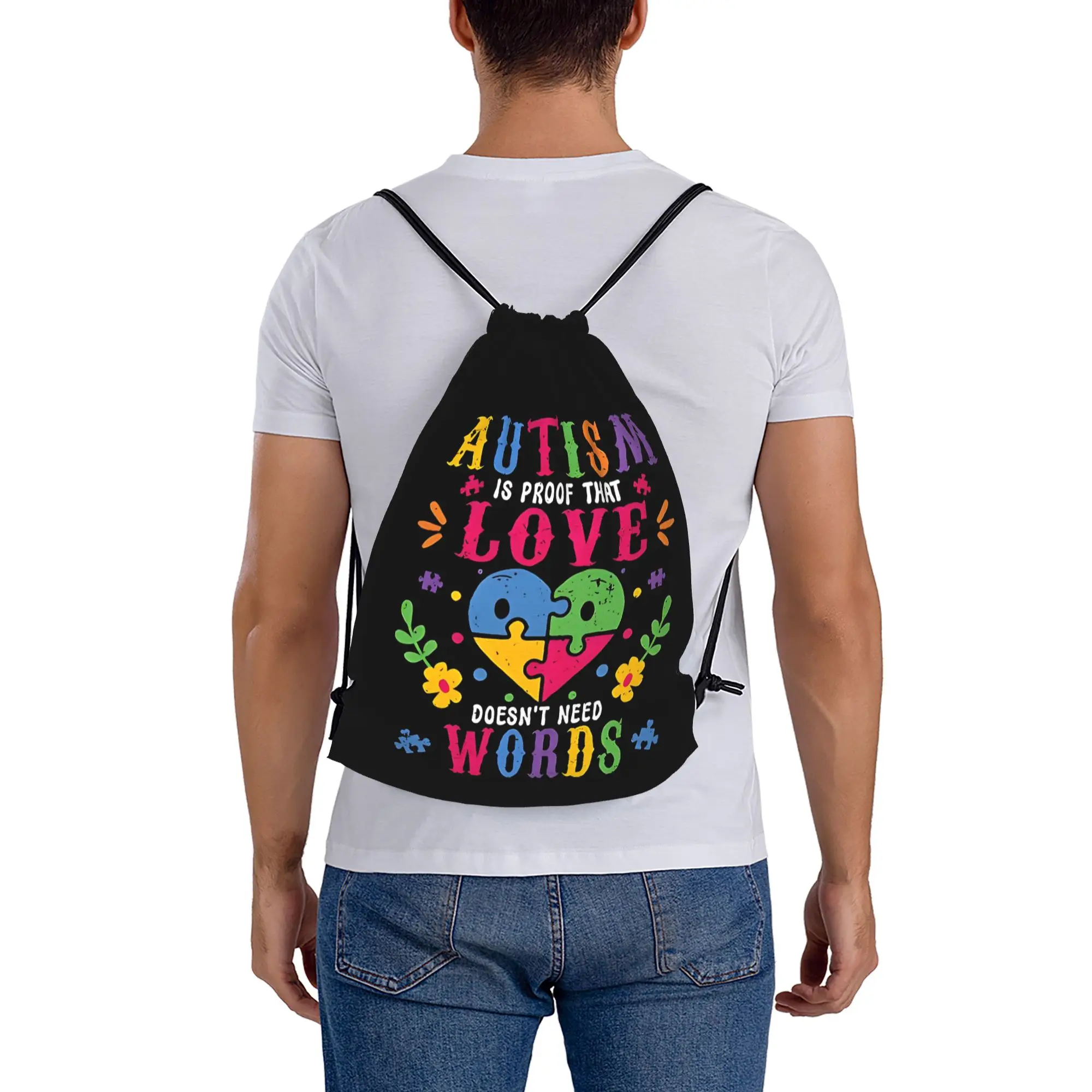 Autism Is Proof That Love Doesn't Need Words  Drawstring Bags Sports Unisex Storage Organize Bundle Pocket Rope Bag