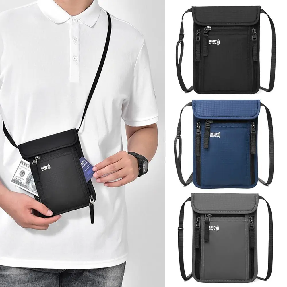 Portable Nylon RFID Passport ID Bag Waterproof Multi-Functional Document Pouch Passport Bag Travel Neck Wallet