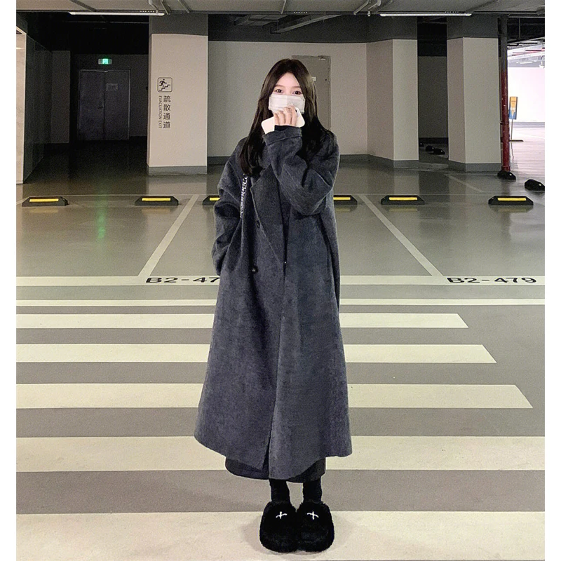 

Lautaro Spring Autumn Extra Long Flowy Oversized Casual Trench Coat for Women Belt Double Breasted Loose Korean Fashion 2022