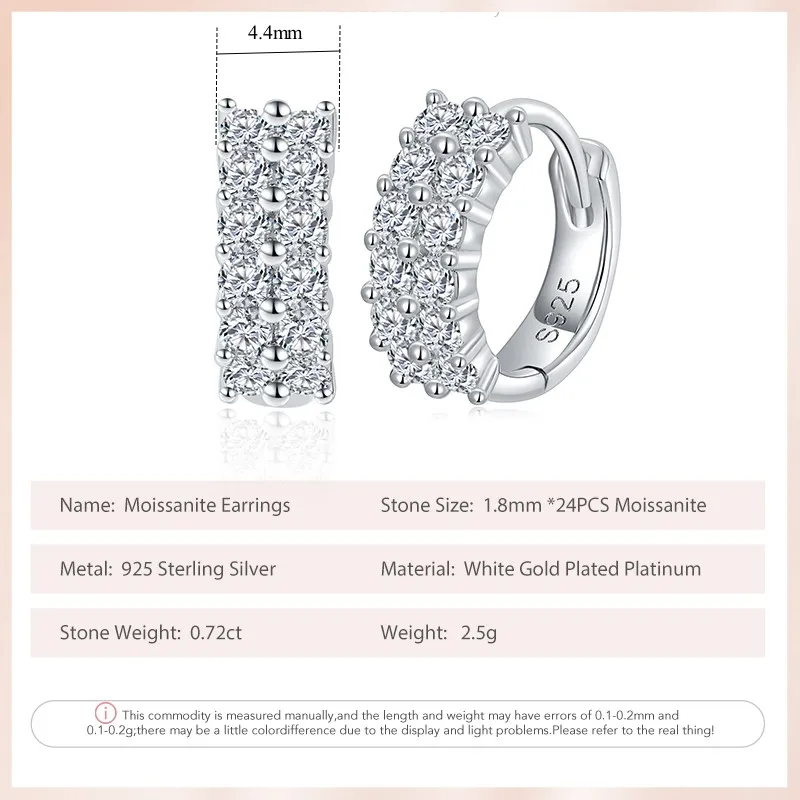 Follow Cloud 0.72ct Real Moissanite Diamond Hoop Earring for Women 925 Sterling Silver Gold 1.8mm Stone Double Halo Earring Gift