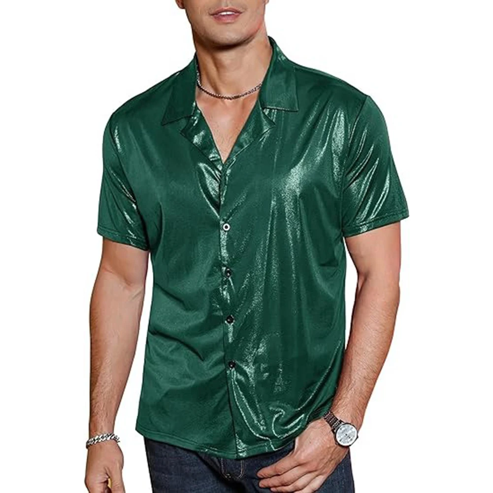 T Shirt Tops Summer Vacation Holiday Party Polyester S-2XL Short Sleeve Slight Stretch Solid Color 1pcs Lapel Male