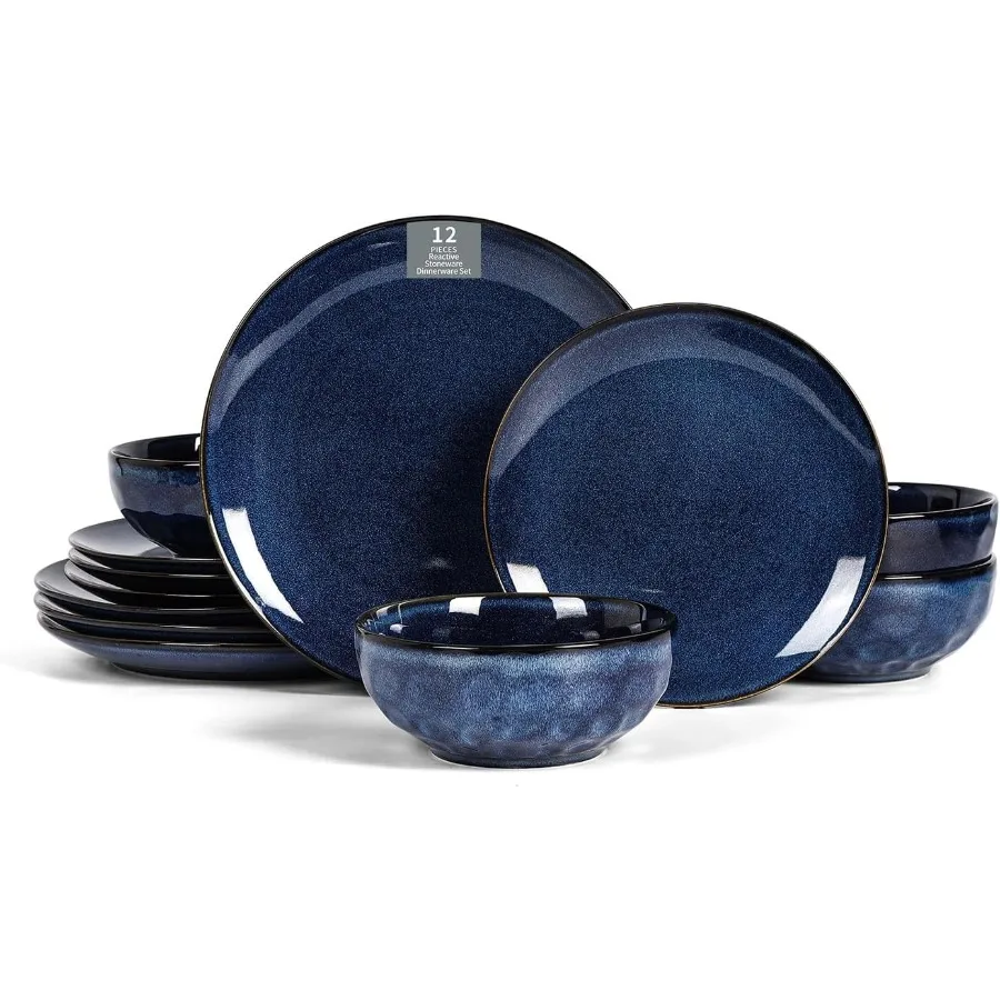 

12Piece Ceramic Dinnerware Set for 4 People Including Dinner Plates Salad Plates and Cereal Bowls Microwave Oven and Dishwasher