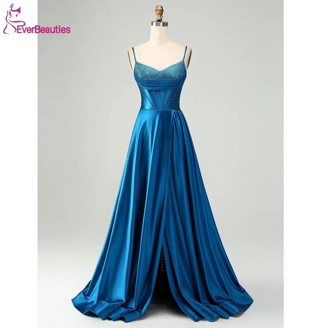 Satin Beaded Prom Dresses Long for Women Plus Size Elegant Side Slit Vestidos De Gala A Line Formal Party Dress