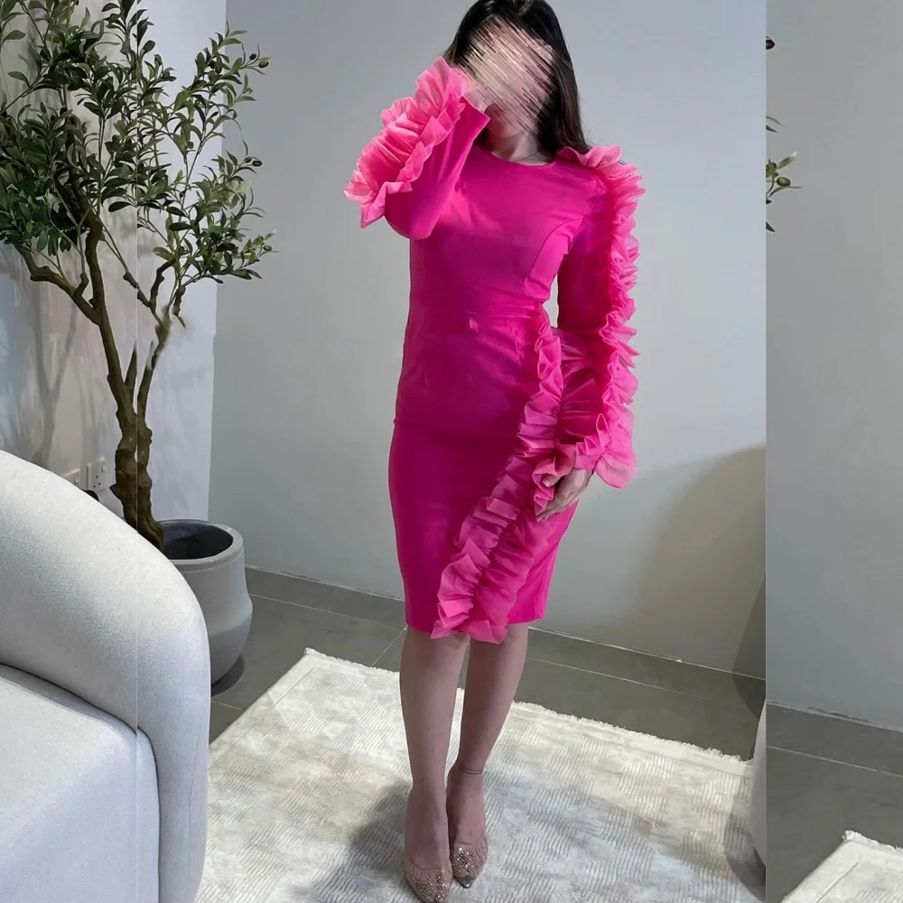 

Jiayigong Jersey Ruffle Graduation Sheath Scoop Neck Bespoke Occasion Gown Knee Length Dresses Saudi Arabia