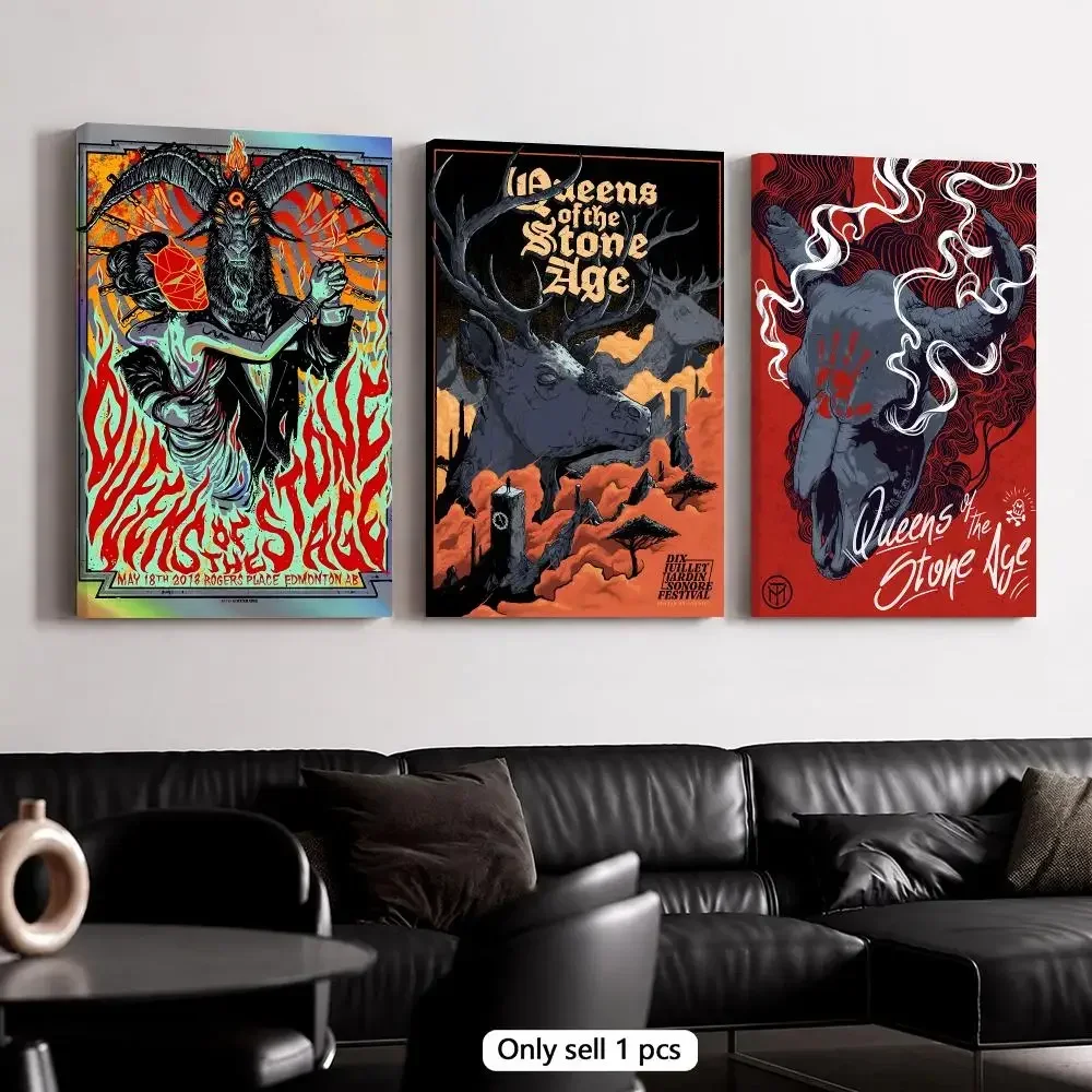 Band Q-Queens of the Stone Age Framed Wall Painting Canvas Poster Wooden Stretcher Frame Inner Frame Kit for Wall Art Painting