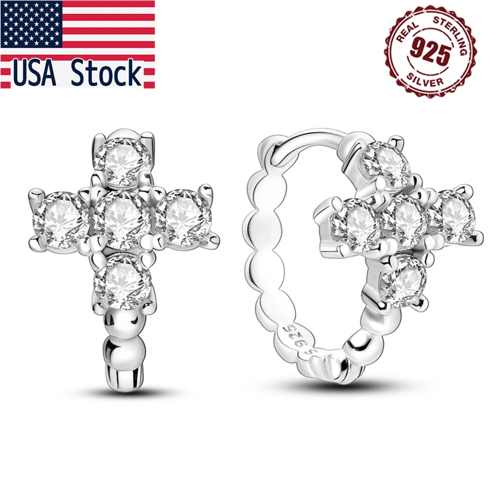 

PANPOKI 925 Sterling Silver Classic Cross Shaped Earrings Jewelry Versatile Hoop Earrings For Women Jewelry Birthday Party Gift