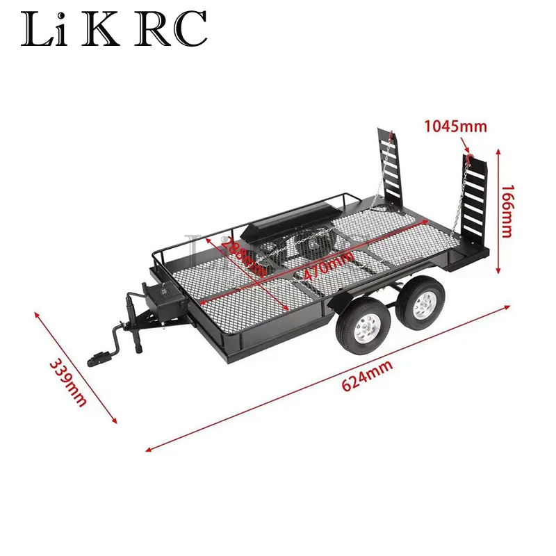 1/10 Dual Axle Metal Truck Trailer for RC Crawler SCX10 II III 90046 TRX4 TRX6 TF2 D90 CC01 RGT 86100 Redcat GEN8 YIKONG 4082