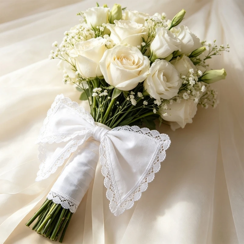 Decorative Cotton Sqaure Handkerchief Set with White Lace for Weddings best sale