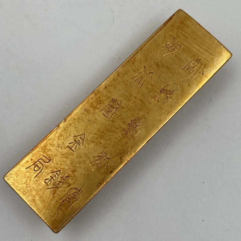 Antique Craft Old Gold Bar Gilded Coin Bureau Gold Plated 24k Gold Cloud and Dragon Carving Craft Ornament