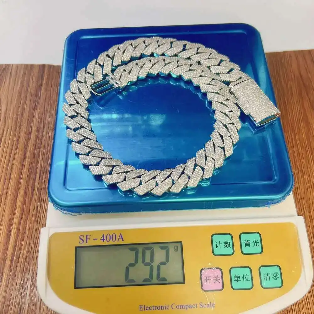 

Ожерелья с муассанитом и драгоценными камнями шириной 18 мм, серебро 925 Майами, кубинская цепочка, мужские ожерелья