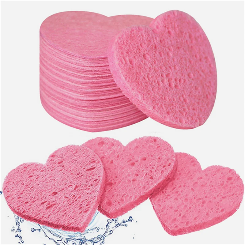 10/20/50PCS Roze Hartvorm Gezichtssponzen Pad Gecomprimeerd Natuurlijke Herbruikbare Gezichtsreiniging Pads Exfoliërende voor Reiniging