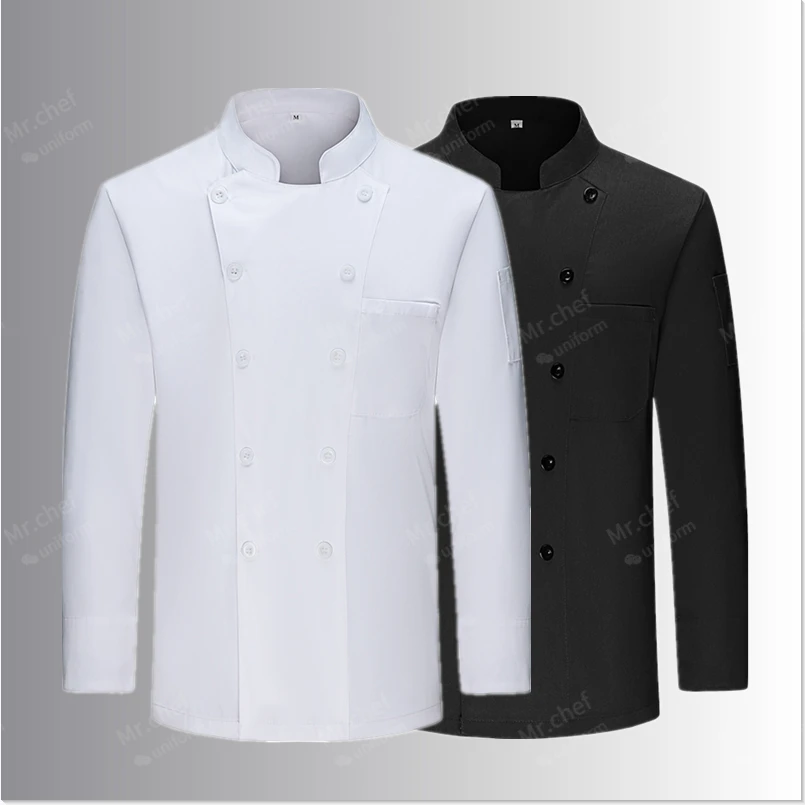 white chef coat long sleeve Hotel chef jacket T-shirt chef uniform restaurant Cook uniform Bakery Breathable Cooking clotheslogo