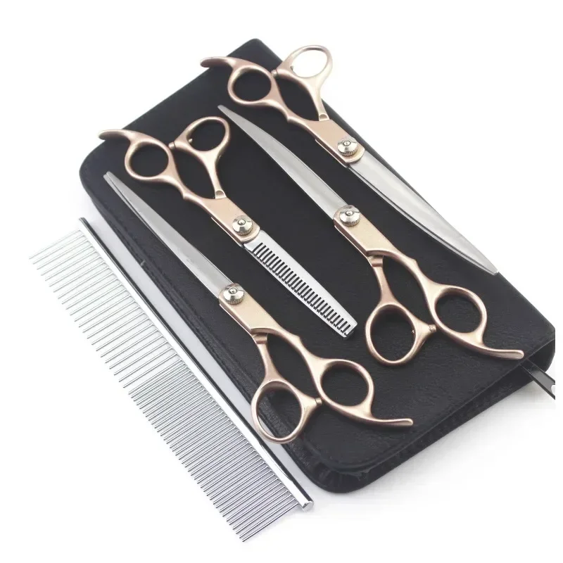 

4PCS 7inch Gold Handle Scissors Professional Dog Grooming Hairdressing Shear Scissors Set Curved Scissors kit pet groomer tools