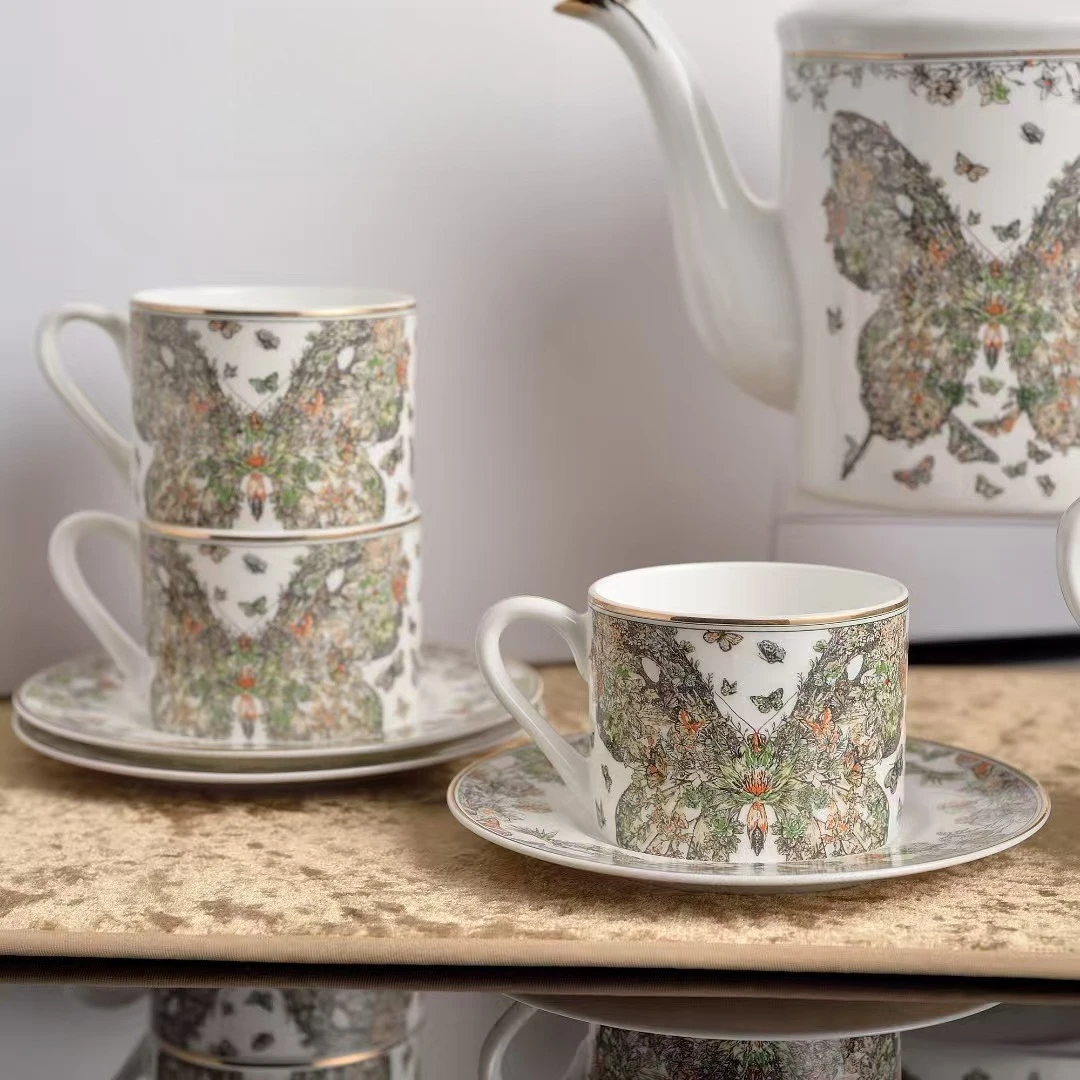 European Luxury Butterfly Series Di Jia Bone Porcelain Coffee Cup Dish Home Cup Breakfast Milk Cup Best Friend Gift