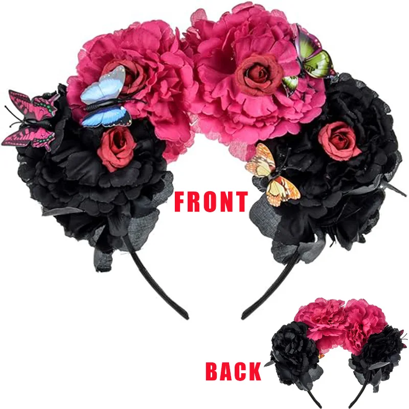 Day of the Dead Headpiece Frida Costume Mexican Floral Crown Rose Headband cosplay 코스프레 lolita