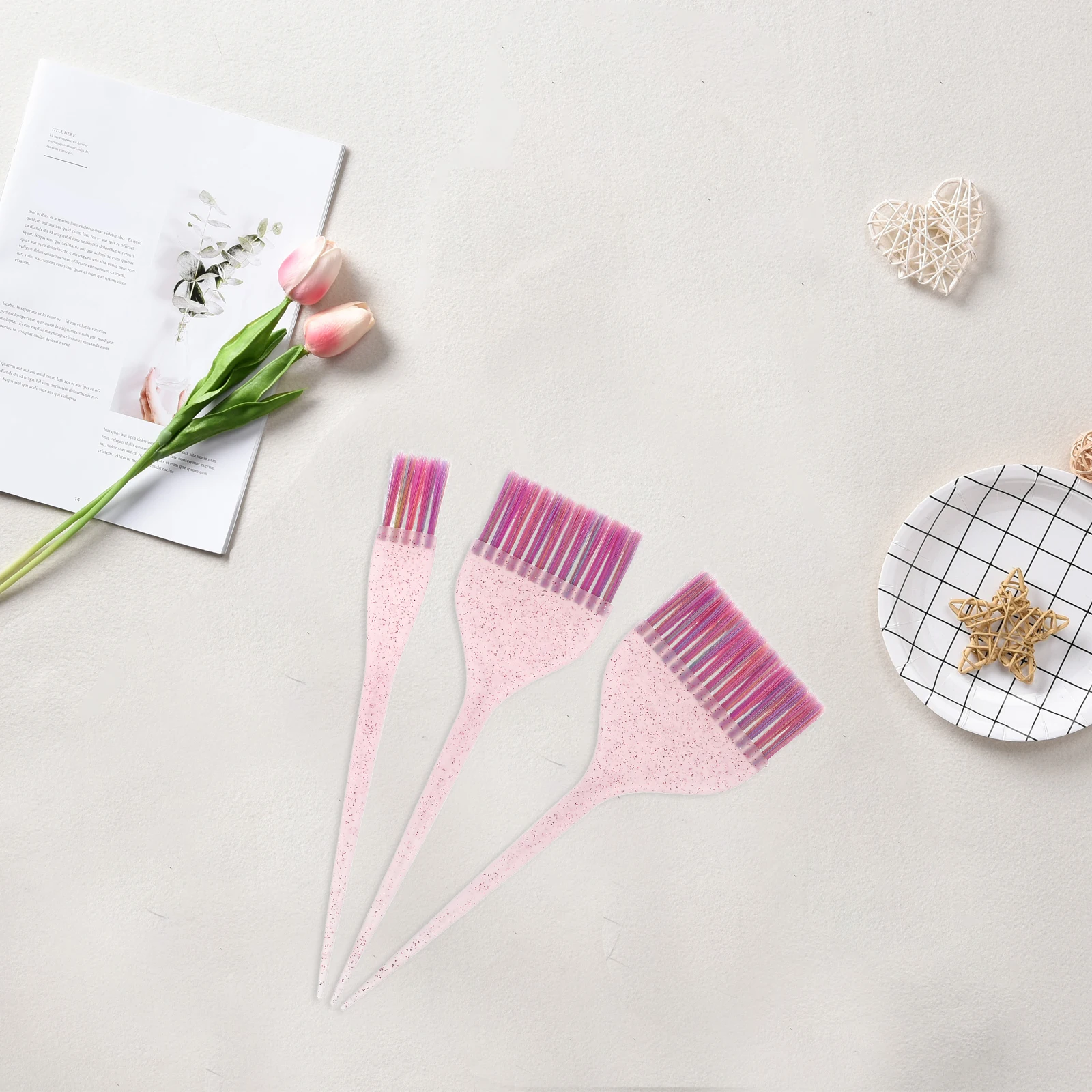 

3 Pcs Hair Dyeing Comb Highlighting Brush Set Long Tail H Salon Grade Portable Travel Beginner Friendly Hair Coloring Tools