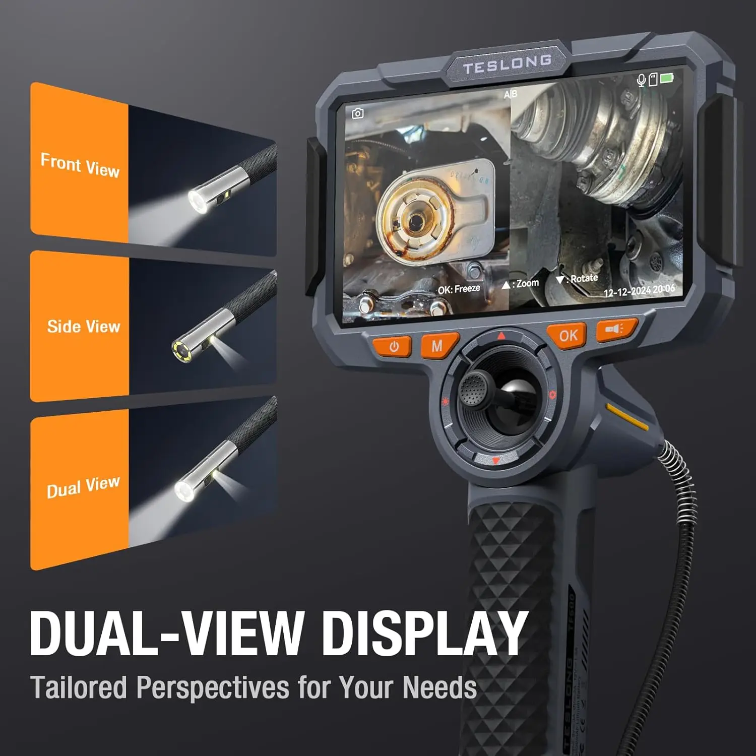 6.5mm Portable Industrial Borescope with 6inch HD IPS Screen 360° Steering Articulating Inspection Camera for Automobile Repair