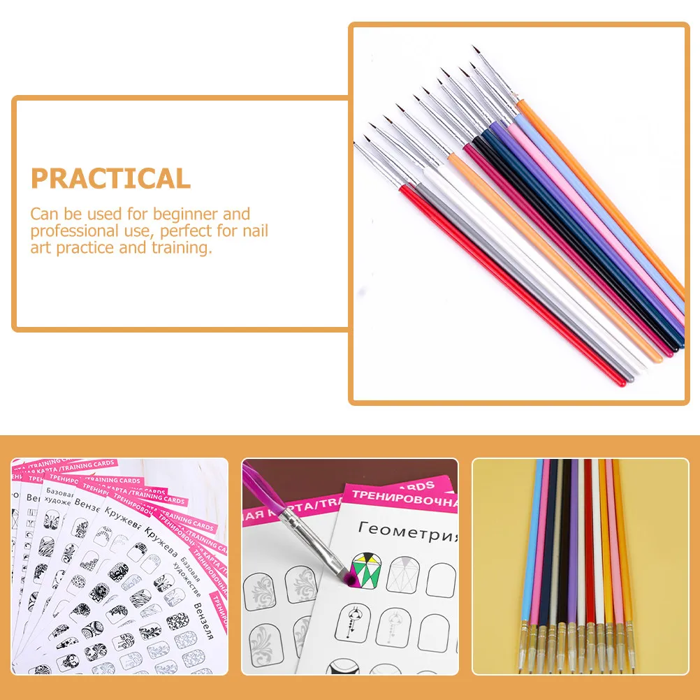 1Set Nail Practice Drawing Template Advanced Painting Template Nail Art Practice Liner Pen Beginner Manicure Training Kit