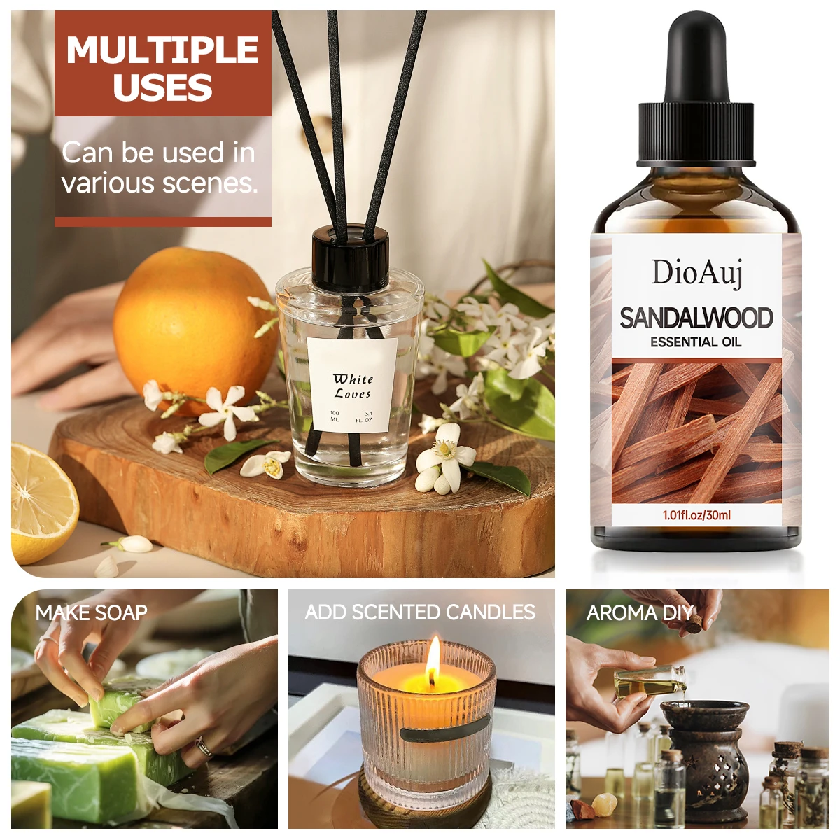 زيت خشب الصندل DioAuj العطري - عطر نباتي، عطر يدوم طويلاً، زيت أساسي يمكن استخدامه في سيناريوهات متعددة. #5