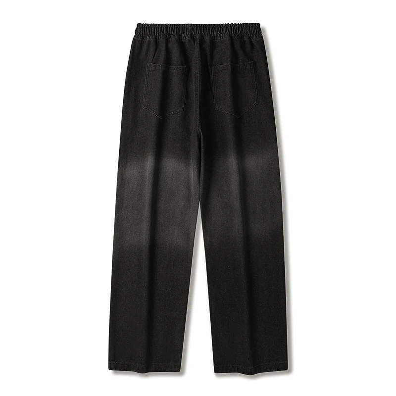 Fashion Elastic Loose Straight Gradient Jeans Men's Clothing 2024 Spring Autumn New Oversized High Waist Casual Denim Trousers