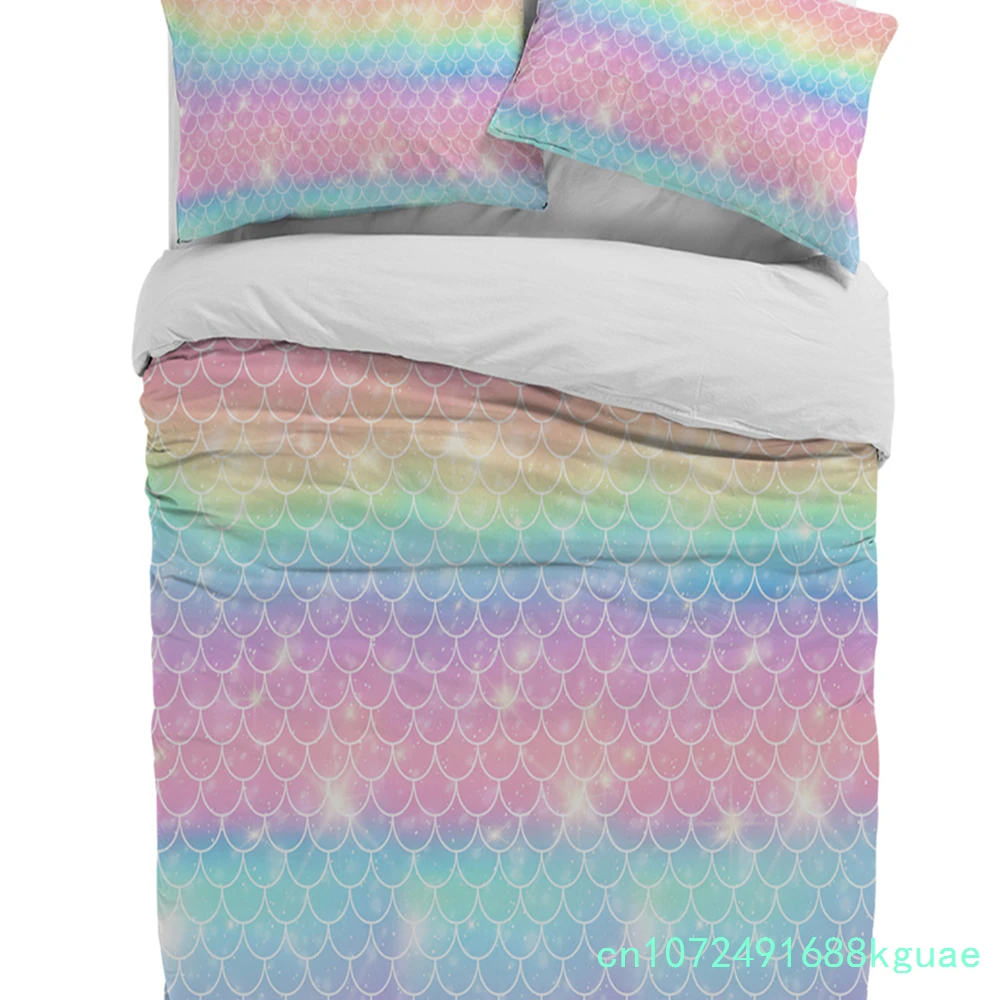 Mermaid Scales Ocean Rainbow Duvet Cover With Pillow Case Custom 3pcs Bedding Set Quilt Cover Double Bed Home Textile