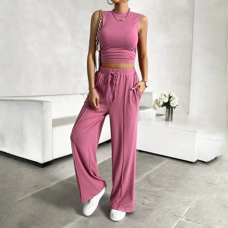 

2024 Summer Women's Casual Round Neck Sleeveless Top & Pants Set Street Trendsetters New Fashion Women Comfort Trousers Outfits