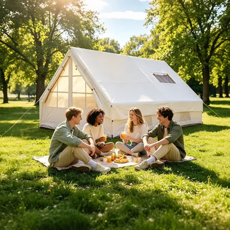 2026 Hot Huge 12㎡ Inflatable Glamping Tent with Small Sky Window, Dual Entry Double Door Air Tent for 6-8 People, Quick Setup