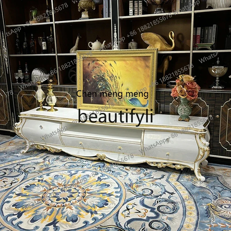 French solid wood TV cabinet, European court living room engraved with drawers TV, display cabinet6220