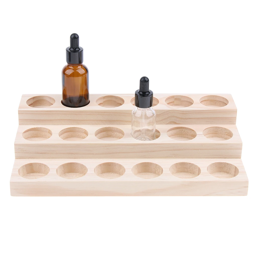 9/18/30Slots Wooden Essential Oil Storage Display Rack Wooden Organizer Holder Multifunctional Oil Bottle Collection For Salon