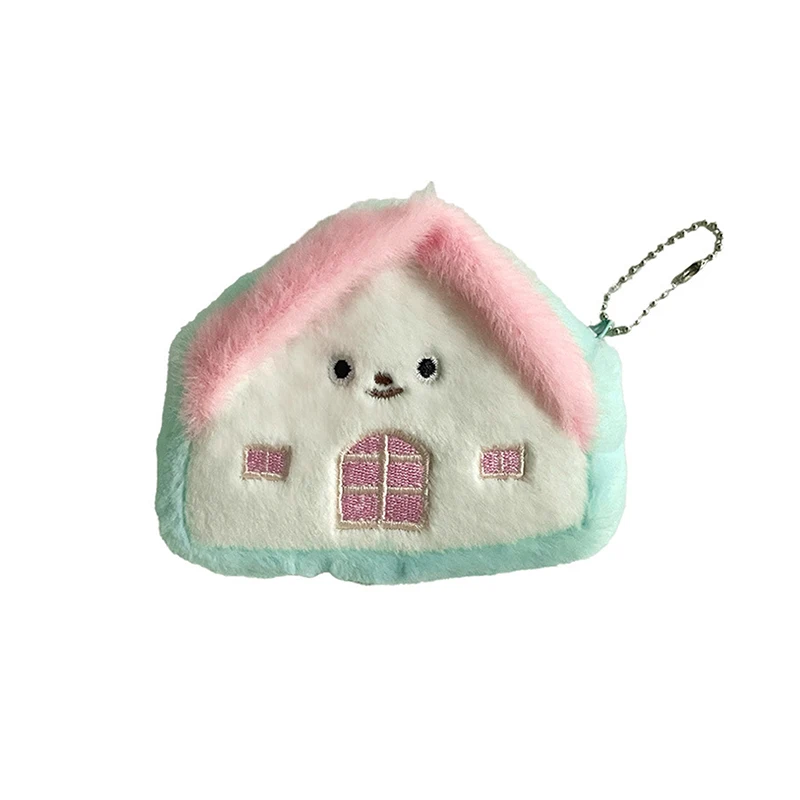 Petite maison en peluche de dessin animé Kawaii pour filles, portefeuille zéro, porte-monnaie mignon, sac de rangement pour clés, cadeaux de fête de vacances pour enfants, 1PC