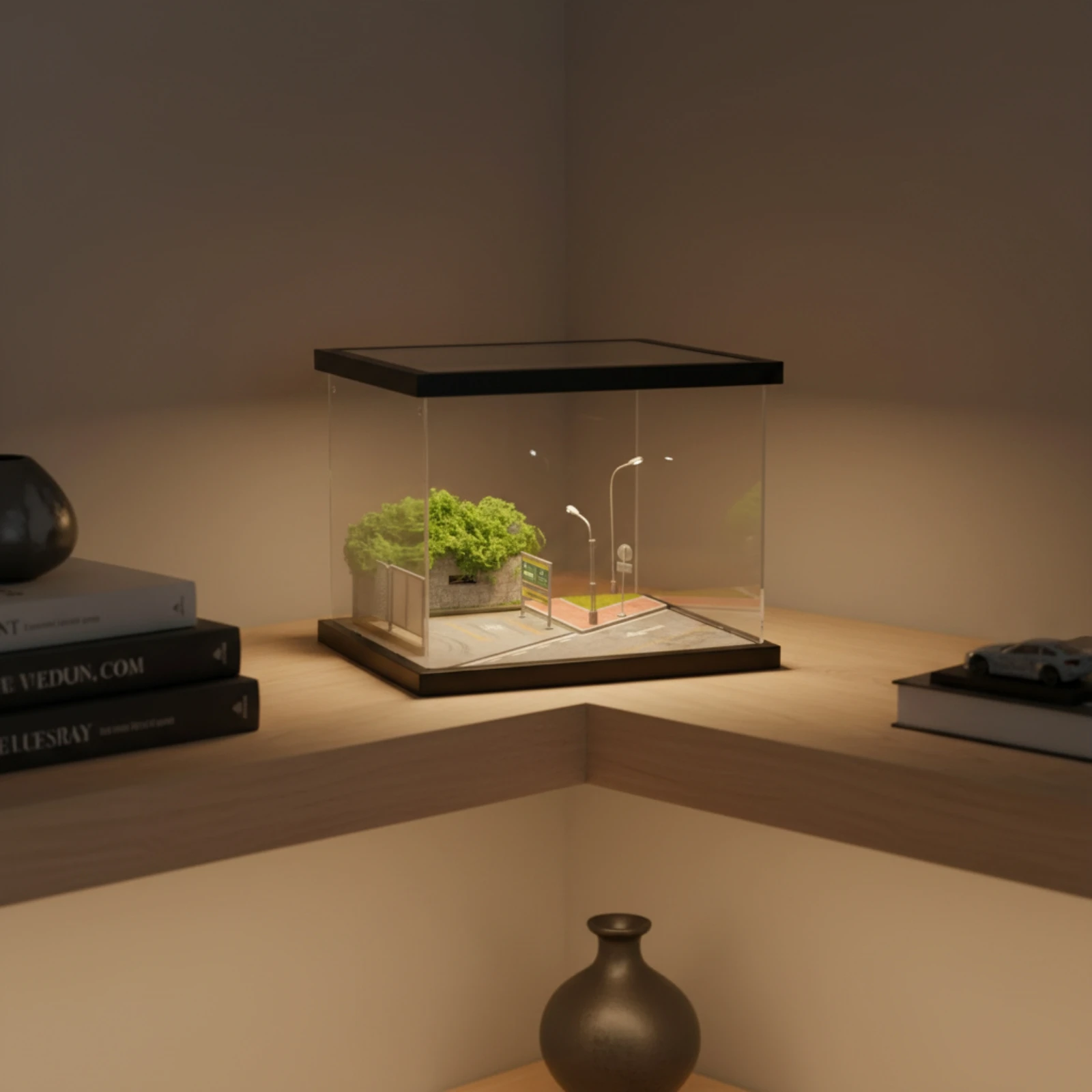 Miniature Scene with Acrylic Case Collectible Diorama with Display Case Assembly Model Detailed Compact for Collectors