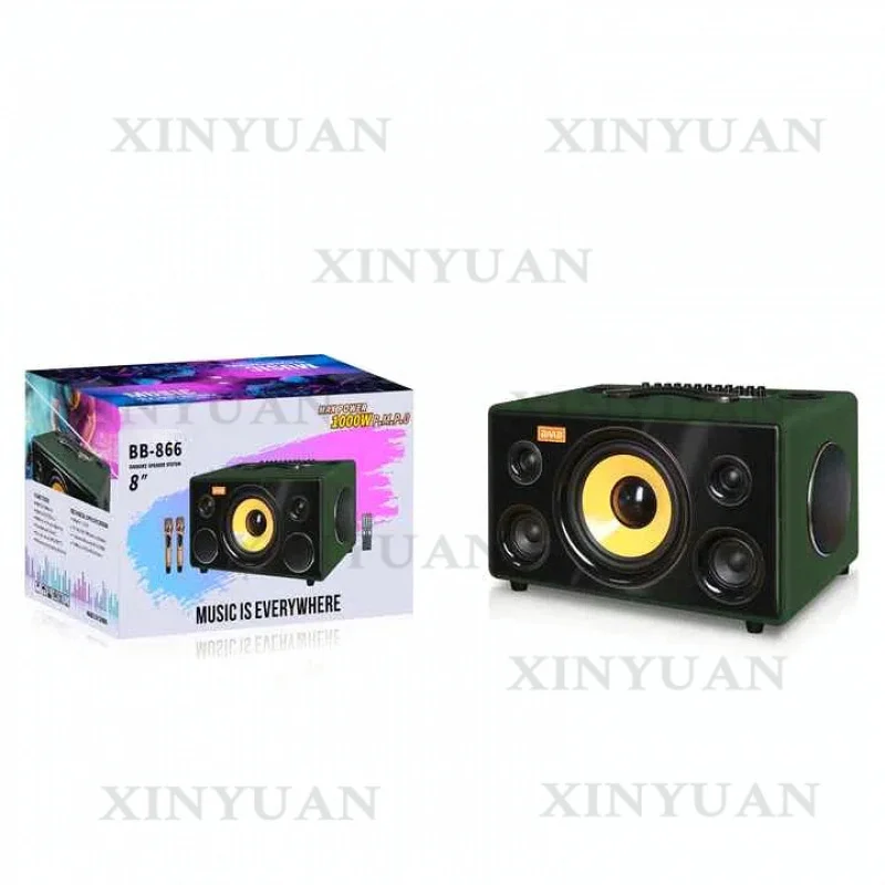 Karaoke Speaker, 8-Inch Wooden HIFI Bass 100W Audio System with RGB LED Lighting and Battery for Home Theatre, Party and Compute