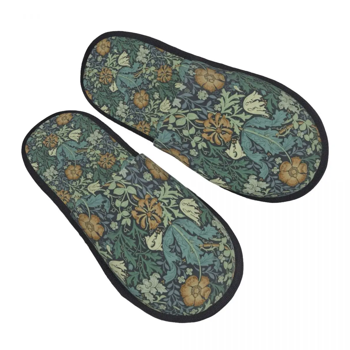 Custom William Morris Vintage Bohochic Floral House Slippers Women Cozy Memory Foam Slip On Spa Slipper Shoes