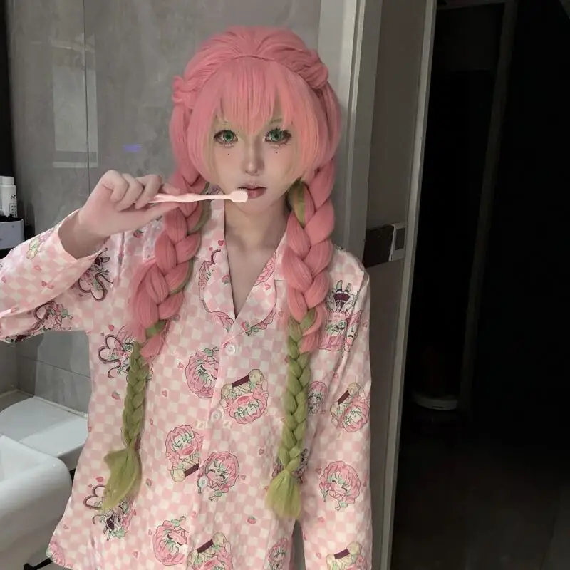 

Anime Demon Slayer Kanroji Mitsuri Cosplay Pajamas Set Pajamas Spring Summer Man Women Loose Pyjama Soft Home Clothes Girl Gift